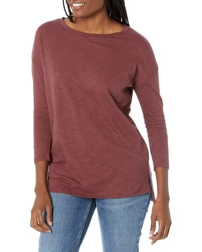 Daily Ritual Lightweight Lived-in Cotton 3/4-sleeve Drop-shoulder - Red