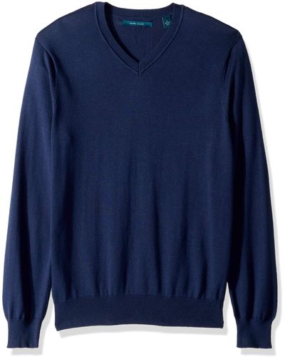 Perry Ellis Solid V-neck Sweater - Blue