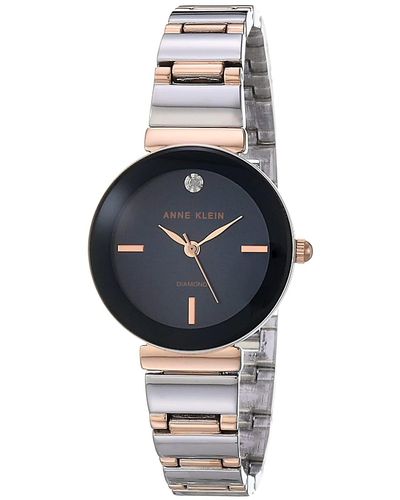 Anne Klein Ak/2666rgbk Premium Crystal Accented Rose Gold-tone And Black Leather Strap Watch