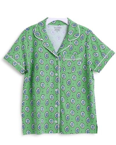 Vera Bradley Cotton Pajama Short Sleeve Button-up Shirt - Green