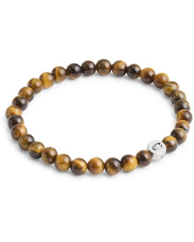 COACH Sterling Silver Signature Tiger's Eye Bead Stretch Bracelet - Metallic