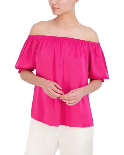 BCBGMAXAZRIA Pullover Off The Shoulder Neck Puff Sleeve Blouse - Pink