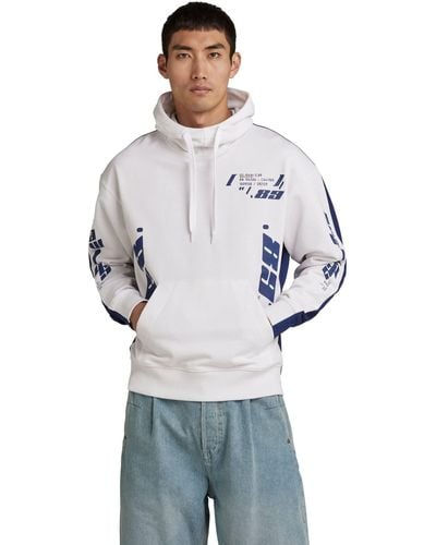 G-Star RAW Mens Premium Graphic Hoodie Hooded Sweatshirt - White