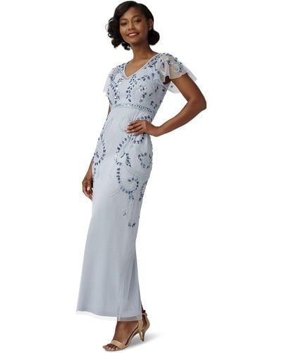 Adrianna Papell Beaded Flutter Gown - Blue