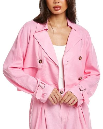 BCBGeneration V Neck Crop Trench Double Breasted Jacket - Pink