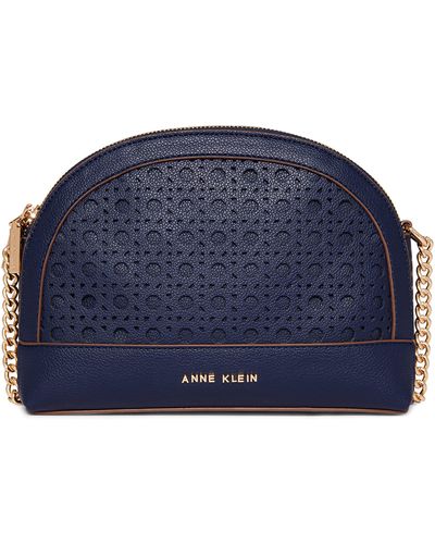 Anne Klein Perforated Triple Compartment Crossbody - Blue
