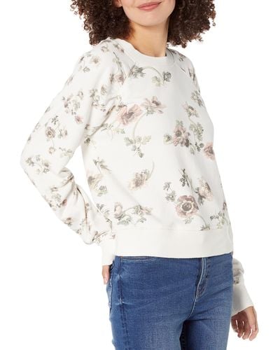 PAIGE Dayna Sweatshirt Fairytale Floral Rouching Details Raglan Sleeve In White Multi - Gray