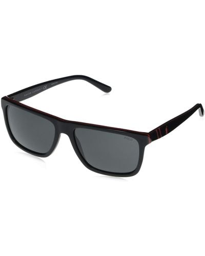 Polo Ralph Lauren Ph4153 Rectangular Sunglasses, Black, Red & Black/polarized Dark Gray, 58 Mm