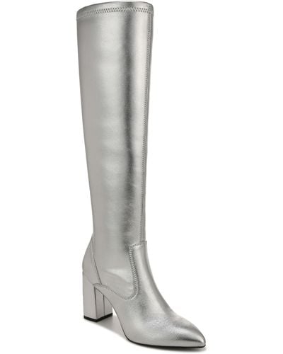 Franco Sarto S Katherine Knee High Heeled Boots Silver Metallic Stretch 6 W - Gray
