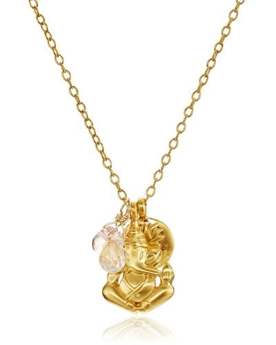 Satya Jewelry Cherry Quartz And Rose Quartz Ganesha And Satya Lotus Womens Pendant Necklace - Metallic