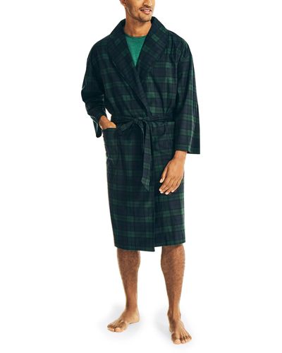 Nautica Sustainably Crafted Plaid Robe,emerald Yard,one Size - Multicolor