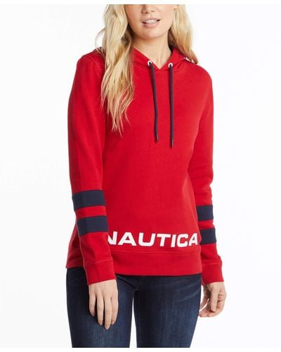 Nautica Classic Supersoft 100% Cotton Pullover Hoodie - Red