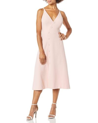 Dress the Population Emily Sleeveless Fit & Flare Button Detail Midi Dress Dress - Pink