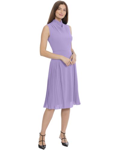 Maggy London Sleeveless Cowl Neck Dress With Fluted Skirt Office Workwear - Purple