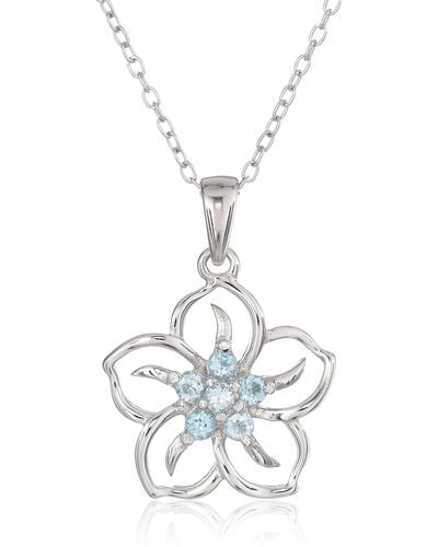 Amazon Essentials Sterling Silver Genuine Sky Blue Topaz Flower Pendant Necklace - White