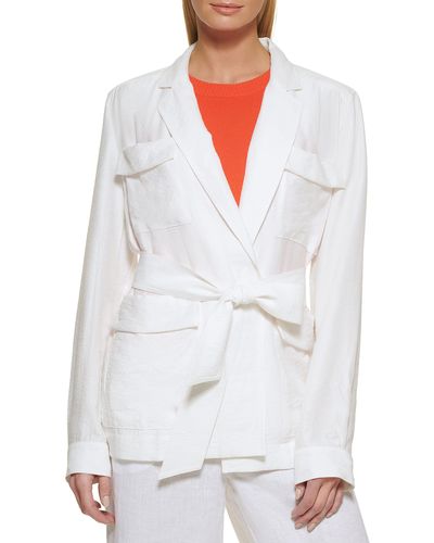 DKNY Belted Blazer Everyday Layering Jacket - White