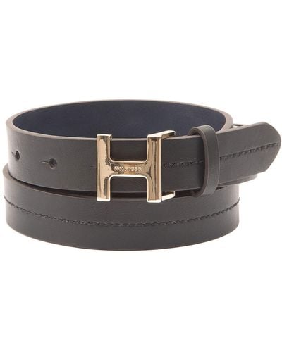 Tommy Hilfiger Monogram H Buckle Fashion Leather Belt - Gray