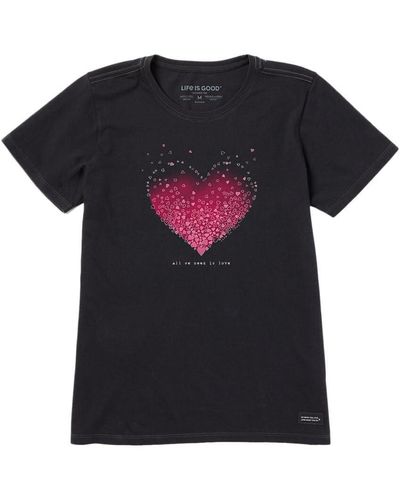 Life Is Good. Standard Short Sleeve Crusher Crewneck Scattered Hearts Graphic T-shirt - Black