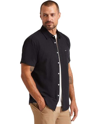 Brixton Mens Charter Standard Fit Short Sleeve Oxford Woven Button Down Shirt - Black