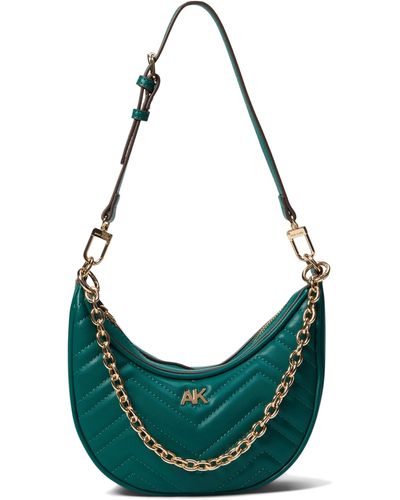 Anne Klein Quilted Crescent Shoulder Bag With Swag Chain - Green