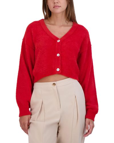 BCBGeneration Relaxed Sweater Long Sleeve V Neck Button Down Cardigan - Red