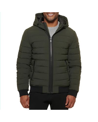 DKNY Quilted Performance Hooded Bomber Jacket - Green