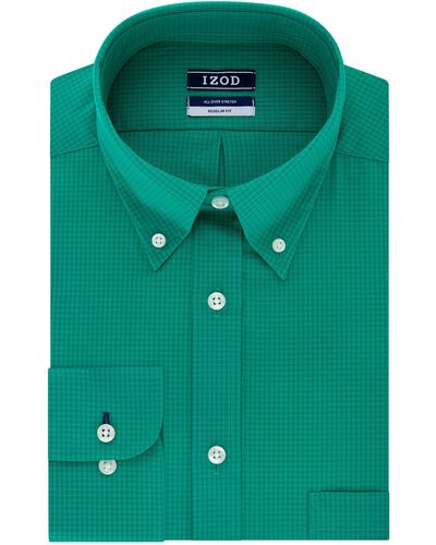 Izod Dress Shirts Regular Fit Stretch Gingham - Green