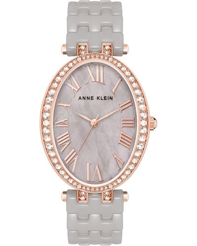 Anne Klein Premium Crystal Accented Ceramic Bracelet Watch - Gray
