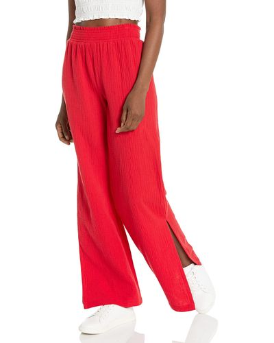 Monrow Hb0630-gauze Smocked Wide Leg Pants - Red