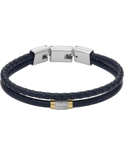 Fossil All Stacked Up Navy Leather Multi-strand Bracelet - Blue