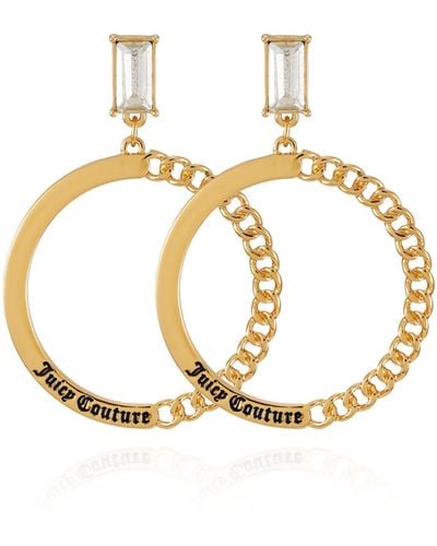 Juicy Couture Stone Post Drop Goldtone Half Chain And Sleek Hoop Earrings - Metallic