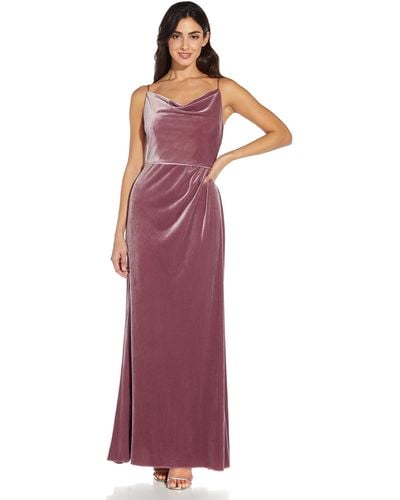 Adrianna Papell Cowl Neck Velvet Gown - Purple