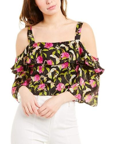 MILLY Small Calla Lily Print On Chiffon Audrey Ruffle Crop Top - Multicolor