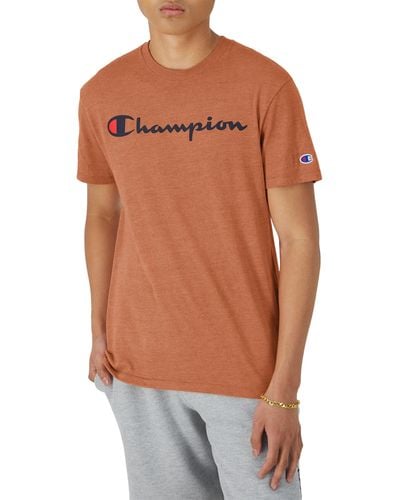 Champion , Powerblend, Lightweight Crewneck, Comfortable T-shirt, Texas Orange Heather Script, Medium