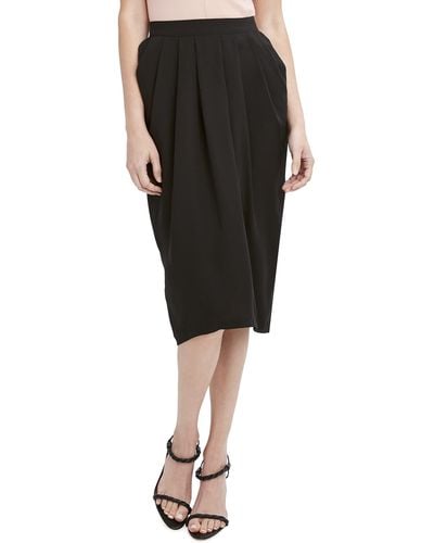 BCBGMAXAZRIA Waisted High Low Asymmetrical Hem Pocket Drape Pleat Sheath Midi Skirt - Black
