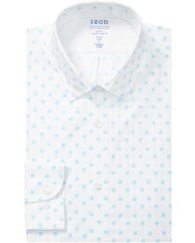 Izod Dress Shirt Slim Fit Stretch Fx Cooling Collar Print - White