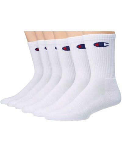 Champion S Double Dry Moisture Wicking Logo 6 Pack Crew Socks - White