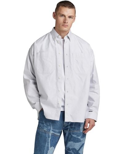 G-Star RAW Oversized Button Down Long Sleeve Shirt,oyster Blue/ White Oxford,medium