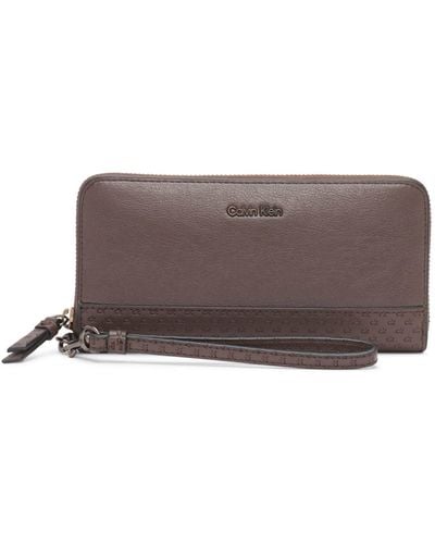 Calvin Klein Key Item Saffiano Continental Zip Around Wallet With Wristlet Strap - Brown