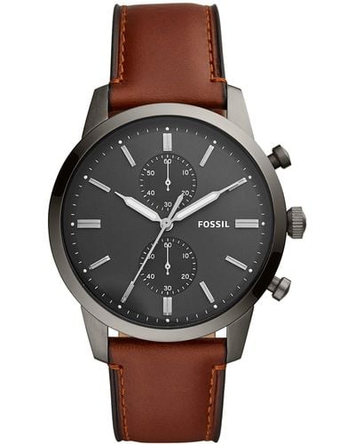 Fossil Townsman Stainless Steel Quartz Watch With Leather Strap - Brown