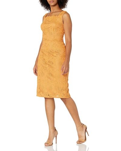 Adrianna Papell Crotchet Lace Sheath Dress - Orange