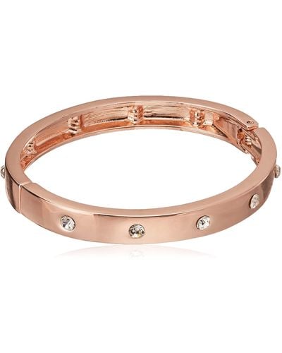 Guess Narrow Hinge With Crystal Rose Gold Bangle Bracelet - Metallic