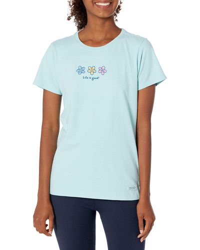 Life Is Good. Vintage Crusher Graphic T-shirt Three Daisies - Blue