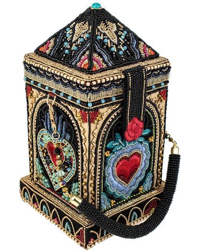 Mary Frances House Of Hearts Beaded Top Handle Lantern Shape Handbag - Gray