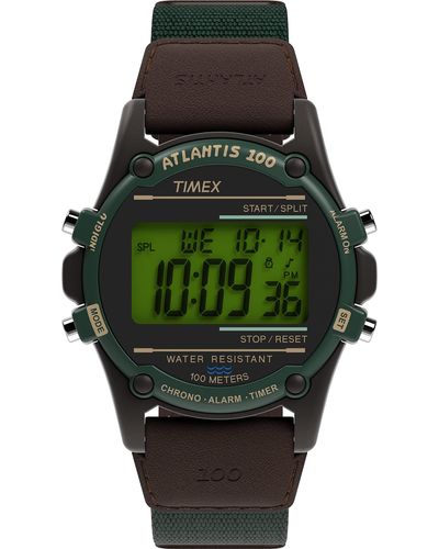 Timex Expedition Atlantis 40mm Watch – Teal Case With Teal Fabric/brown Leather - Black