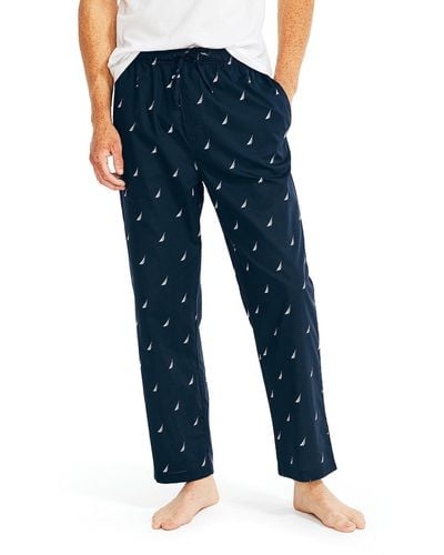 Nautica Soft Woven 100% Cotton Elastic Waistband Sleep Pajama Pant Pyjamahose - Blau