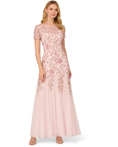 Adrianna Papell Beaded Gown With Godets - Pink