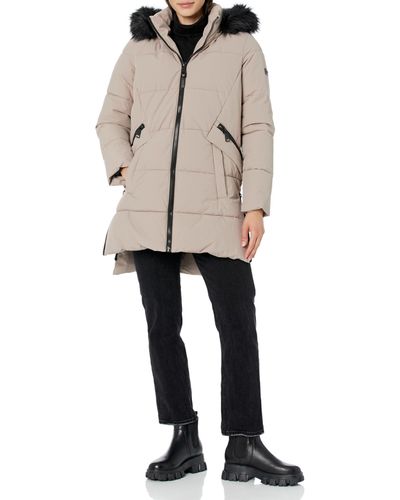 DKNY Womens Cold Weather Outerwear Puffer Down Alternative Coat - Natural