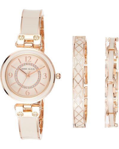 Anne Klein Glitter Accented Bangle Watch And Bracelet Set - Pink