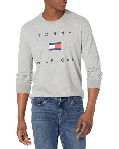Tommy Hilfiger Mens Long Sleeve Logo T Shirt - Gray